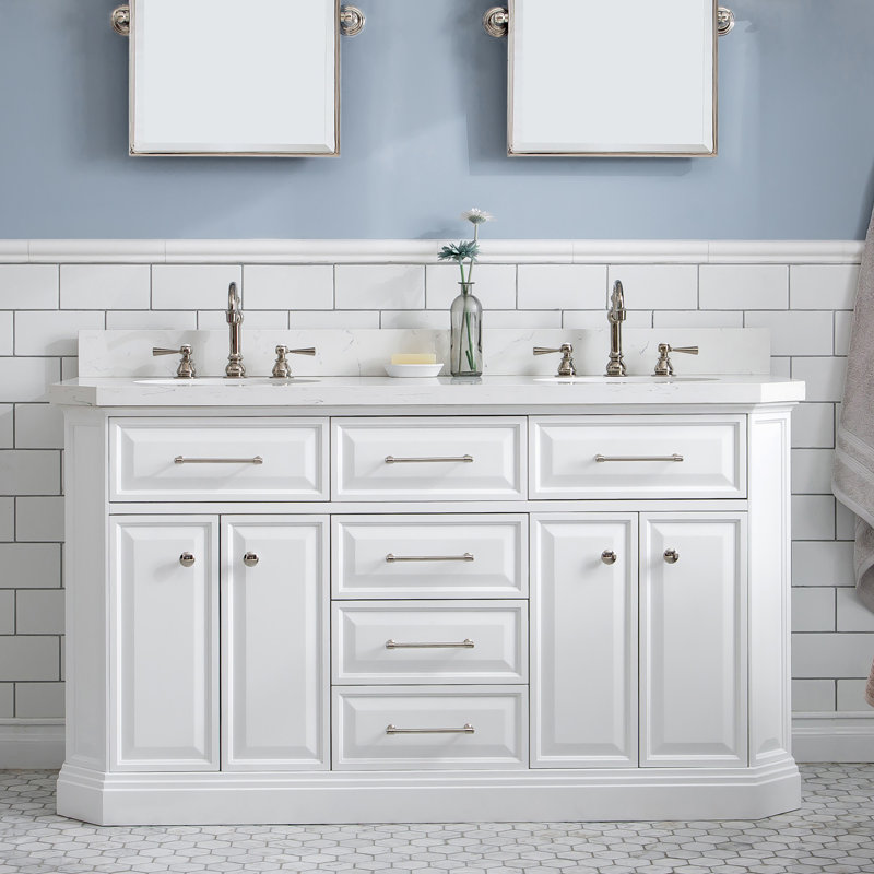 Palace 60'' W Double Vanity, Pure White, Polished Nickel