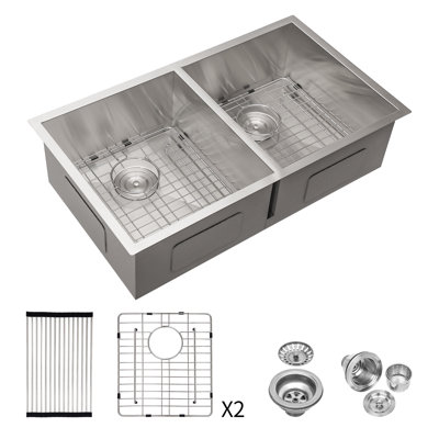 Topcraft Undermount 16-Gauge Stainless Steel Double-Bowl Kitchen Sink 32“X18”X9" With Accessories (50/50)