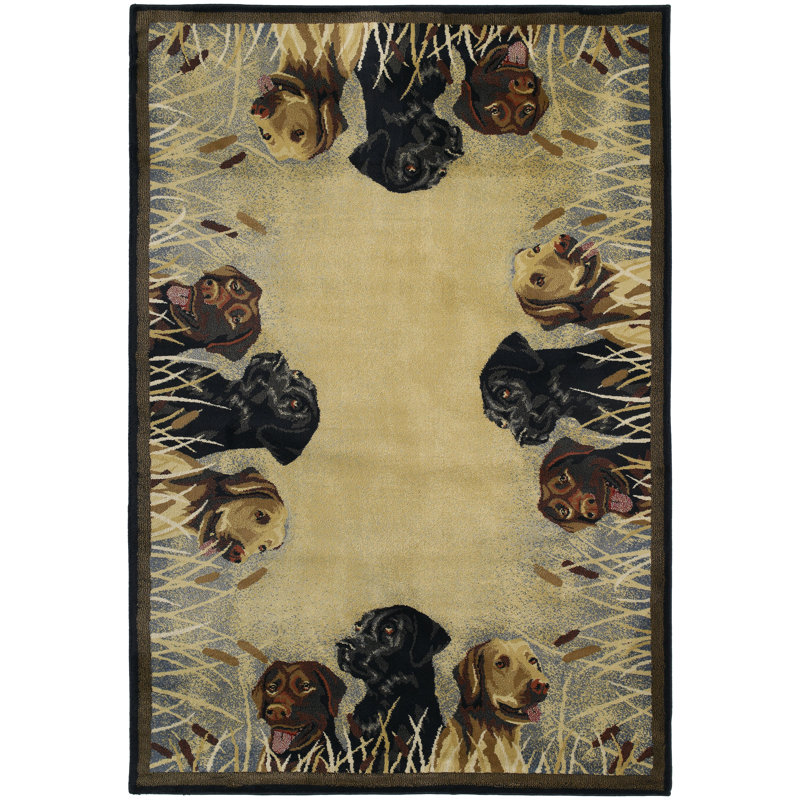 Tapis beige / noir à motif de labradors Springtown, 5 pi 3 po x 7 pi 6 po