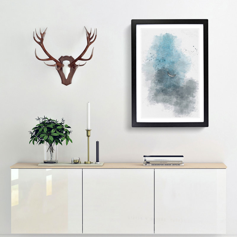 Moon over India in Abstract - Framed Print, 87cm H x 62cm W x 2cm D, Black Framed