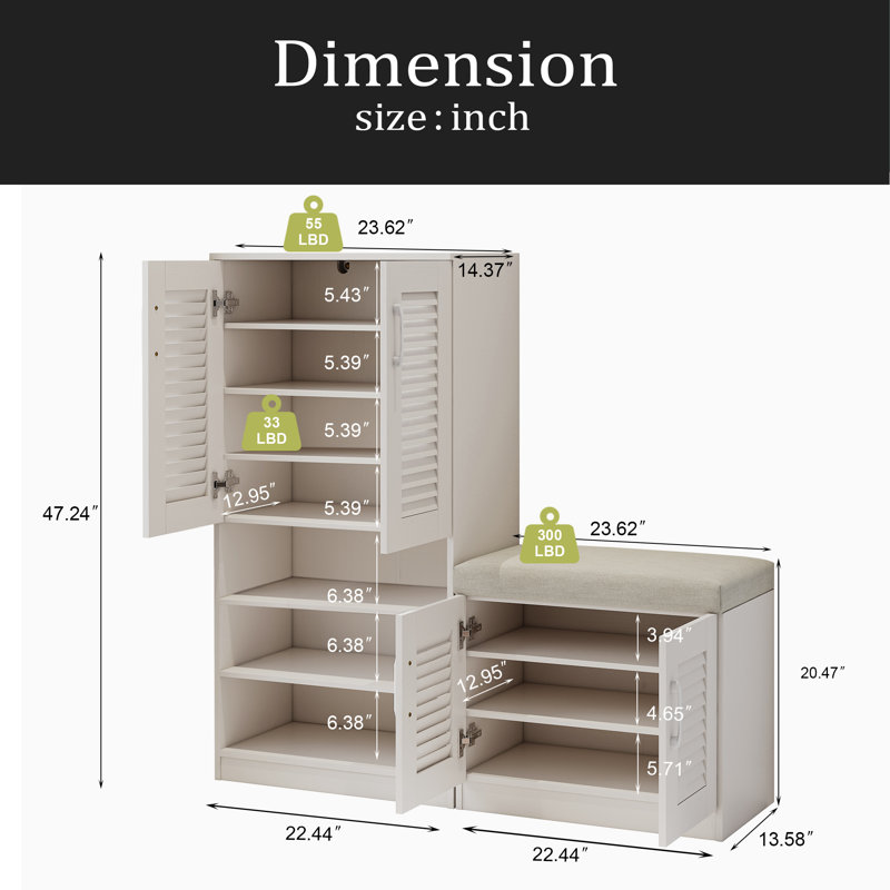 Multi Functional Shoe Storage Cabinet With Bench & 7+3 Storage Compartment, Adjustable Layer Board , Shoe Bench With Cushion For Entryway, Freestanding Shoe Rack For Mudroom, Hallway