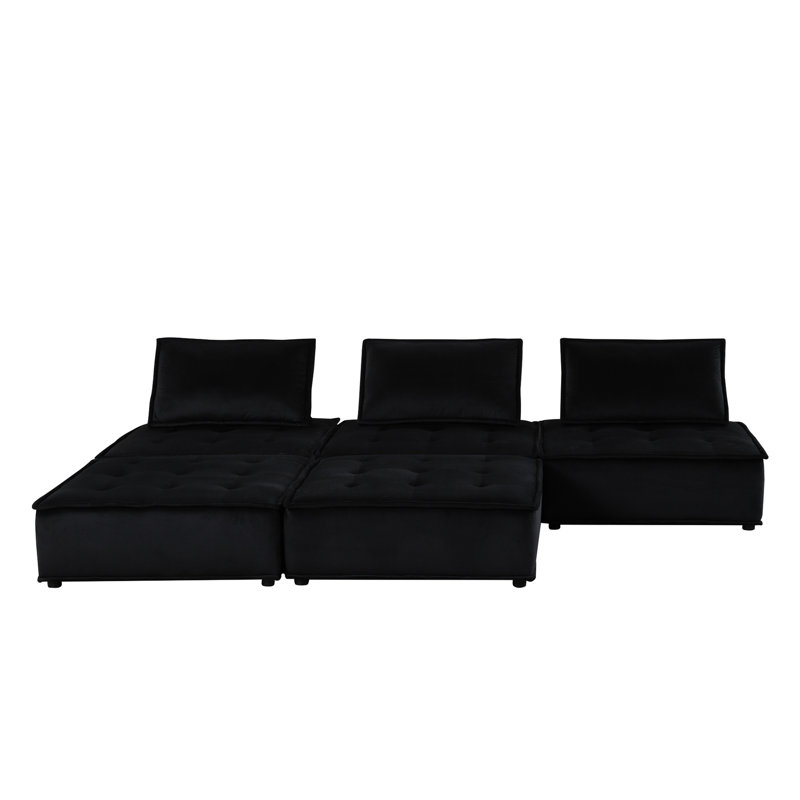 Canapé modulaire en velours noir de 25,5 po de profondeur avec revêtement doux de 120 po