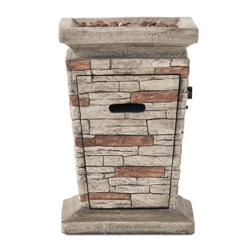 40,000 Natural Stone Fire Column - 19.85" , Lightweight Concrete, Outdoor Alluring Element Stone, Fascinating Accessory