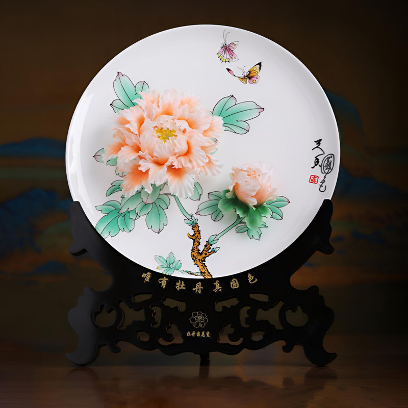 Delicate Ceramic Peony Wall Art – Traditional Chic Decor