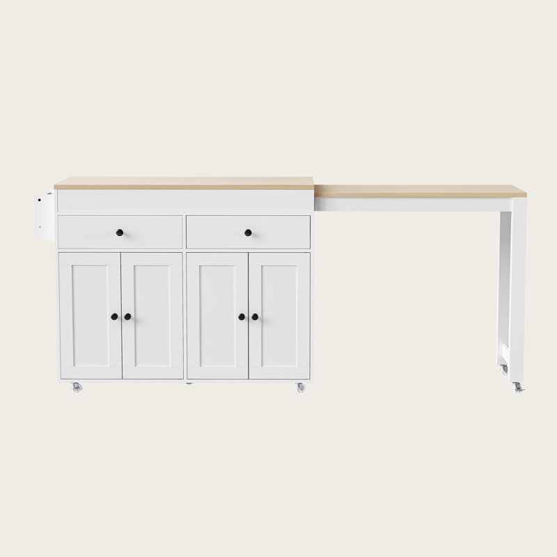 74.5" Kitchen Island with Extendable Dining Table, Rolling Kitchen Cart on Wheels with Spice Rack, 4-Door Cabinet & 2 Drawers, Multifunctional Kitchen Storage Island for Dining Room