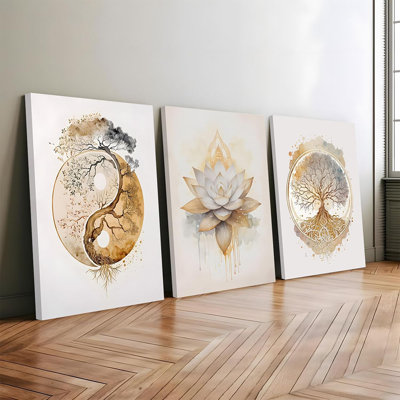 Tree Of Life Canvas Wall Art Set Of 3 Lotus Zen Painting Picture Wall Decor Abstract Yin Yang Fall Art Poster Print Artwork For Living Room Yoga Room Hotel Bedroom Home Decor16x24in Framed