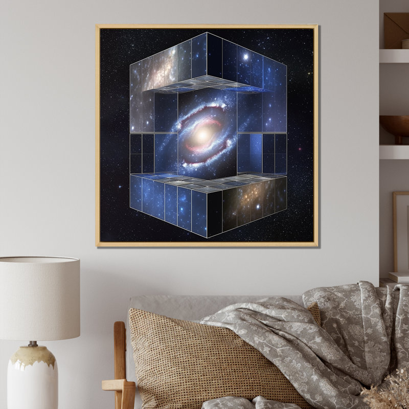 «Block Universe Theory Space Galaxy», reproduction sur toile, Cadre naturel flottant, H 24 po x l 24 po x P 1 po