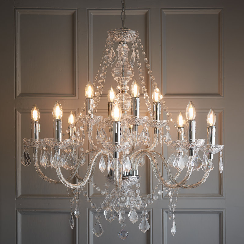 Atticus Candle Style Chandelier, Clear Acrylic, 12