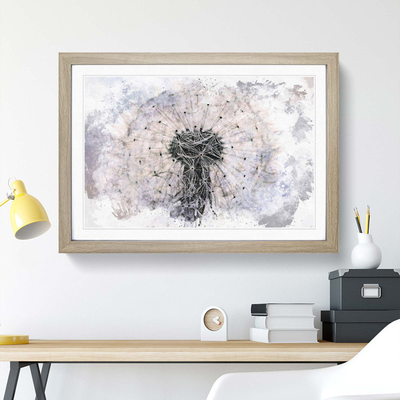 A Dandelion Flower in Abstract - Picture Frame Painting Print on MDF, Oak Framed, 36cm H x 48cm W x 2cm D