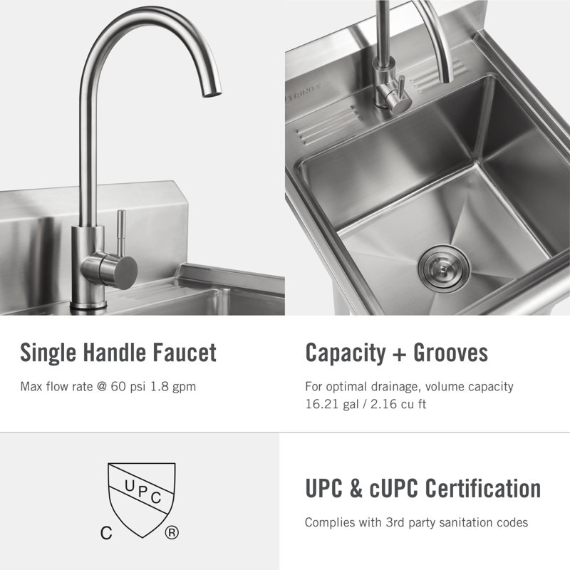TRINITY NSF Certified 24-in Stainless Steel Freestanding Utility Tub with Faucet