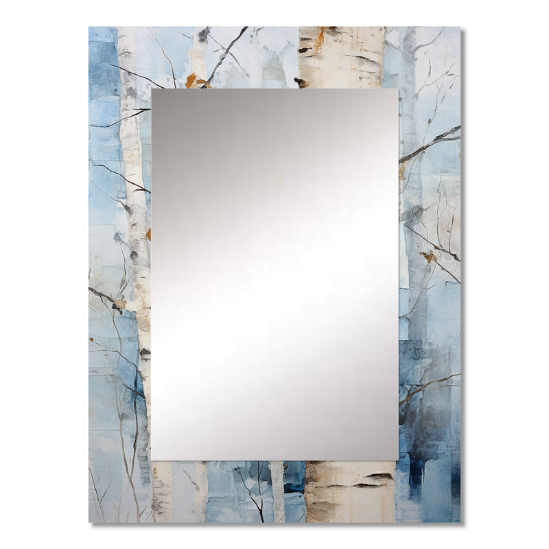 White Birch Trees Forest Winter Scenery - Traditional Wall Mirror, 32" x 24"