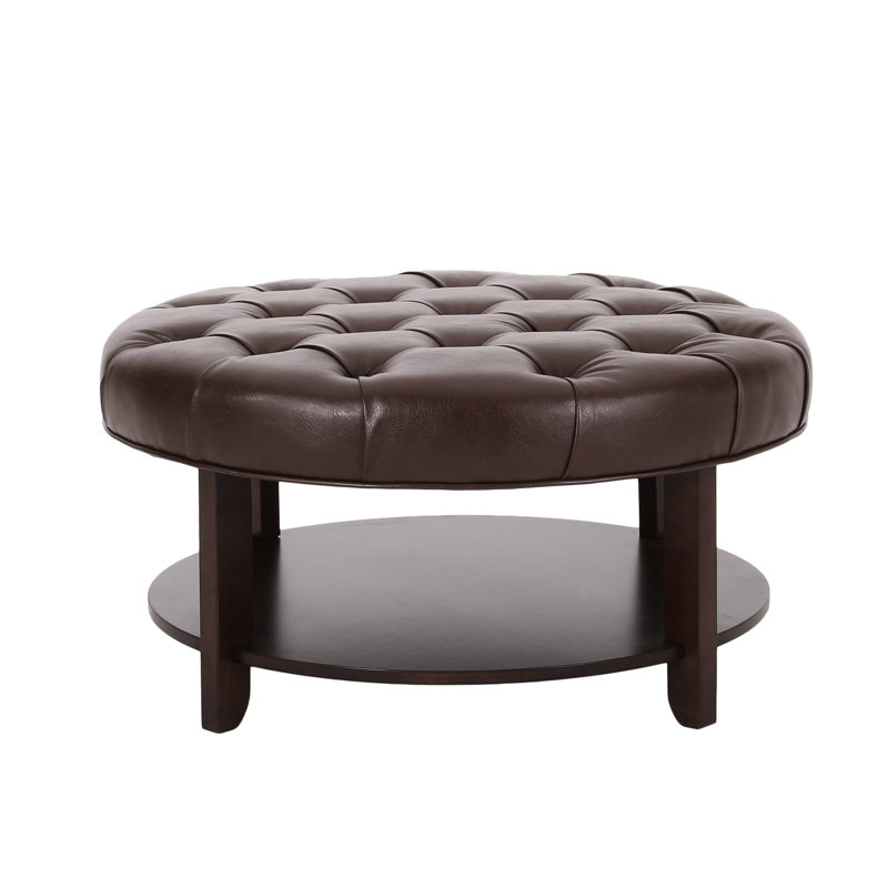 Rond 32 po x P 17 po - Similicuir élégant et tablette pratique 32,16 po, Marron foncé