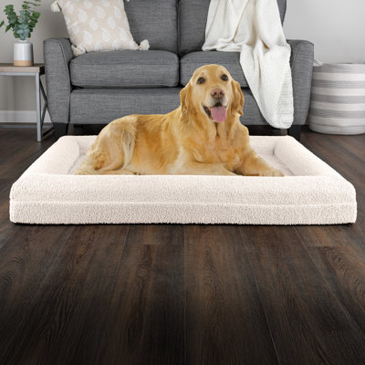 PETMAKER 45in Medium Dog Bed with Machine-Washable Cover – Memory Foam Pet Bed with Bolster, Cream