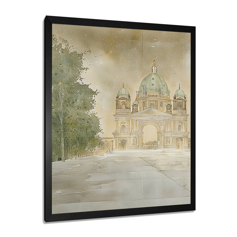 Berlin Cathedral At Night I - Berlin Wall Décor, Picture Framed Print, Black, 44" H x 34" W
