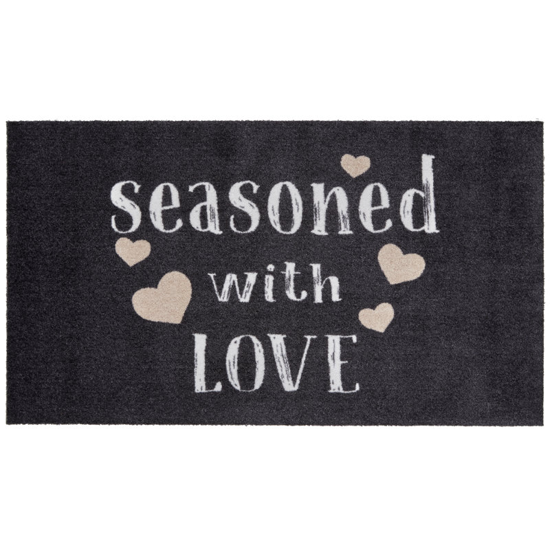 Aretzy Recylon Seasoned with Love Kitchen Mat, 67cm W x 120cm L, Black