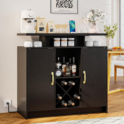 LED Wine Bar Cabinet with Power Outlet, Modern Coffee Bar & Sideboard Buffet with Wine Rack Storage