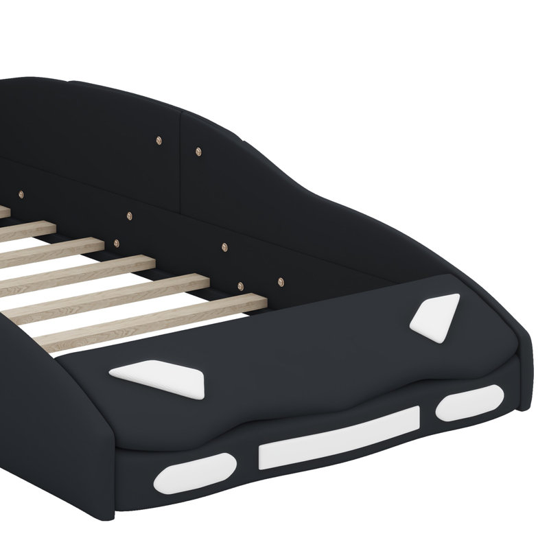 Lit plateforme simple en forme de voiture de course avec roues, Noir, noir, noir, noir