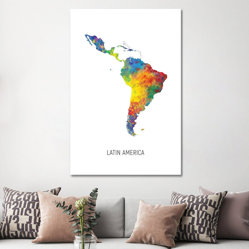 Latin America Map 1 Piece Wrapped Canvas Wall Art, 152.5 cm H x 101.5 cm W