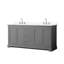Meuble-lavabo double 72 po Avery en blanc, comptoir en marbre de culture blanc, lavabos carrés encastrés (3 trous), garniture noir mat-98213414-98213416-134396104