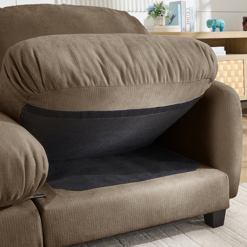Canapé 2 places avec 2 poufs, revêtement en chenille douce, style moderne, idéal pour le salon ou un appartement., Brun