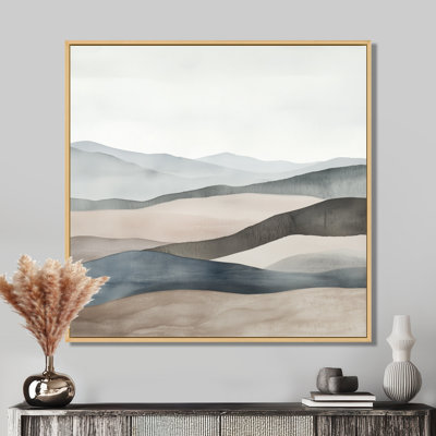 Art mural paysage minimaliste, toile horizon neutre, couches de paysage pâle