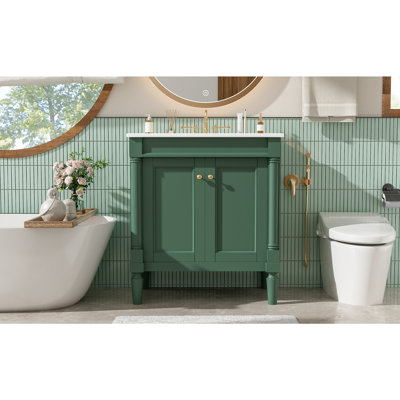 Armoire de meuble-lavabo 30 po avec lavabo en céramique, 30 po, armoire de rangement avec portes à fermeture douce et pieds en bois massif