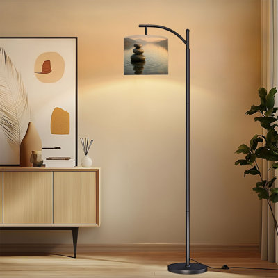 Lampe sur pied avec abat-jour réglable, motif de pierres de jardin zen, 3 températures de couleur, intensité variable, lampe sur pied avec interrupteur au pied pour chambre à coucher