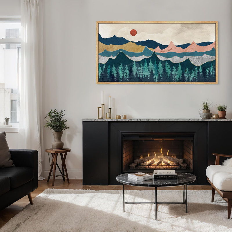 «Abstract Mountain Range Red Sun Landscape», reproduction d'art sur toile, H 30 po x l 60 po, Naturel