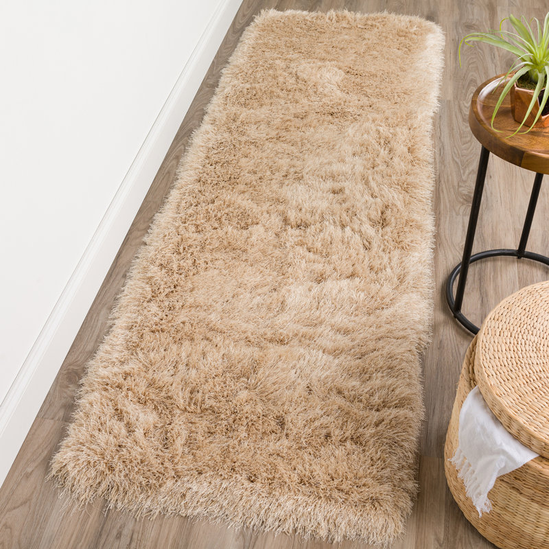 Tapis beige touffeté à la main Petrey, Tapis de couloir 2 pi 3 po x 7 pi 6 po