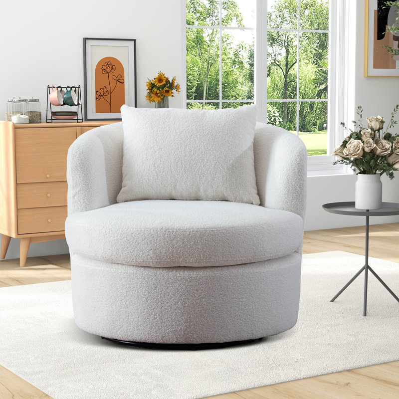 Fauteuil demi-tonneau pivotant super doux avec coussin 33 po Nahjee Lyquinn, White