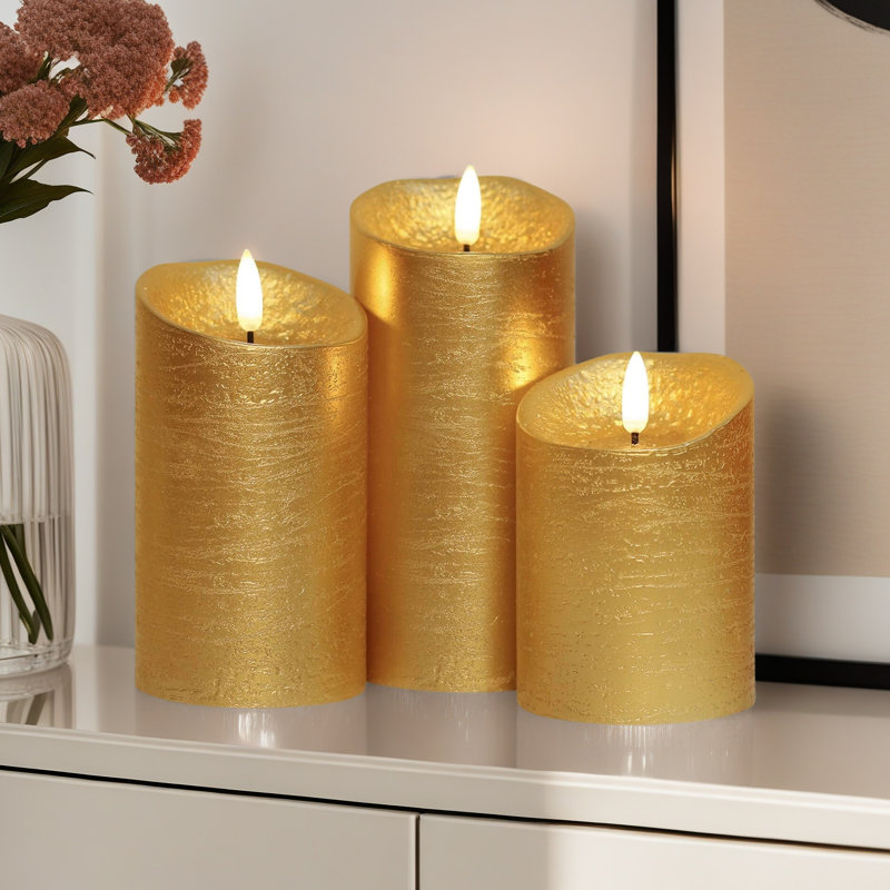 Ensemble de 3 bougies à piles avec télécommande et minuterie, Doré
