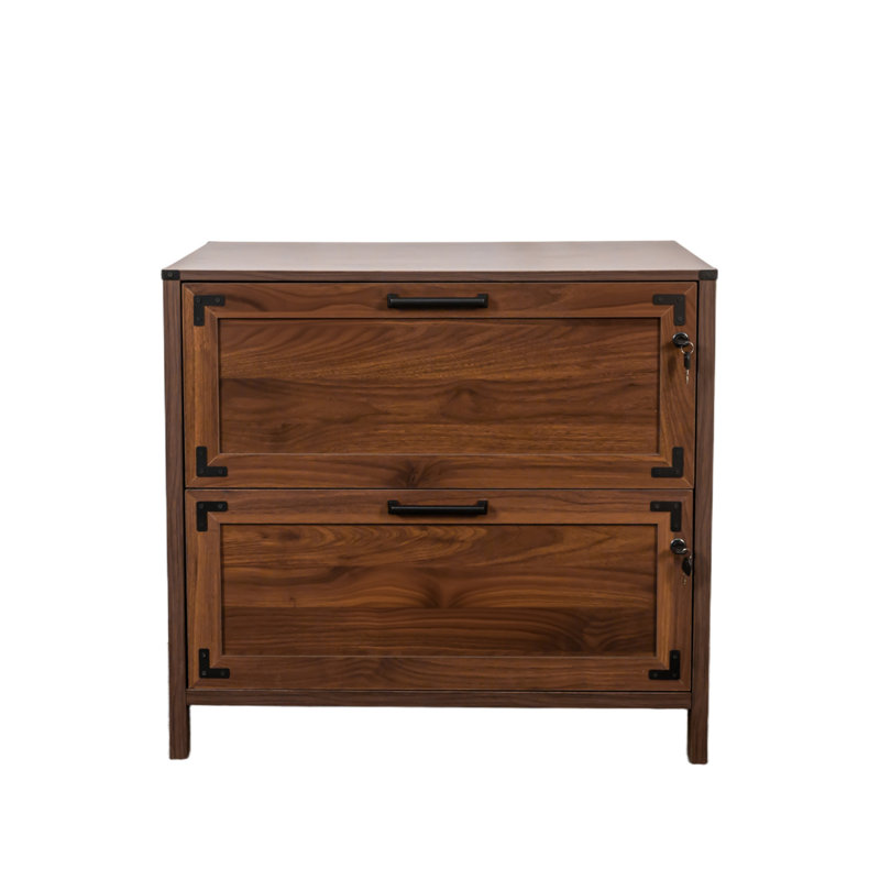 File Cabinet with 2 Drawers and Lock, Walnut