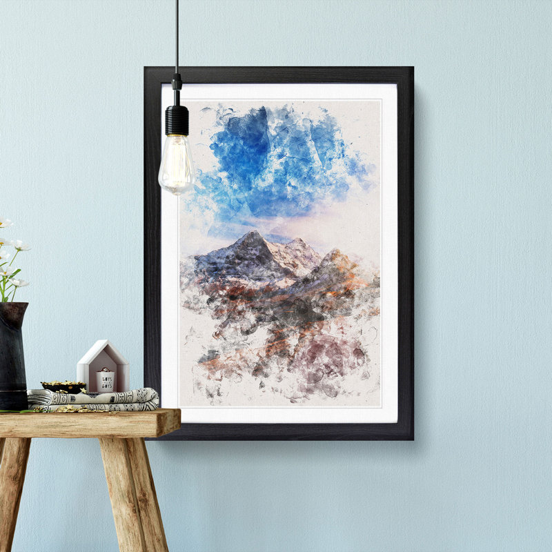 Mountains in Switzerland - Picture Frame Painting Print, 33cm H x 24cm W x 2cm D, Black Framed