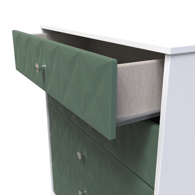 Fully Assembled Herland 5 - Drawer Chest of Drawers, Labrador Green/White