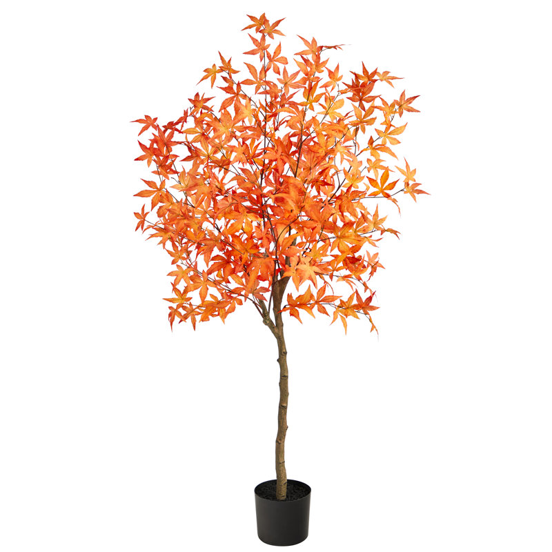 Érable artificiel en pot, H 60 po x l 19 po x P 12 po, Orange