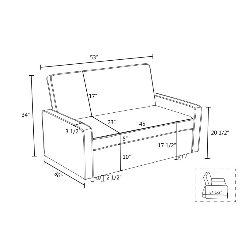 Aisah Single 53'' Upholstered Tight Back Convertible Sofa