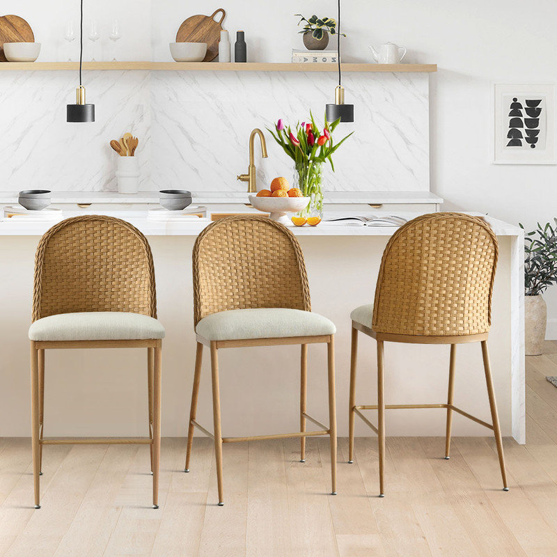 Coastal Rattan Counter Stool(Set of 3)