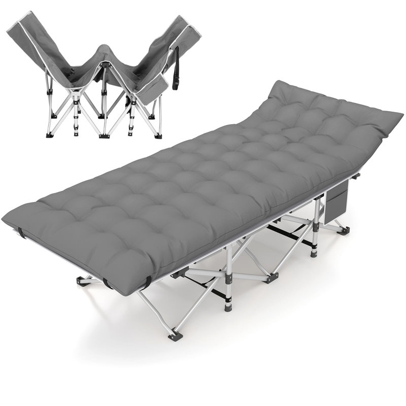 Coussin de camping pliant pour adultes, coussin rembourré amovible, tête inclinable ergonomique, lit de camp robuste avec sac de transport