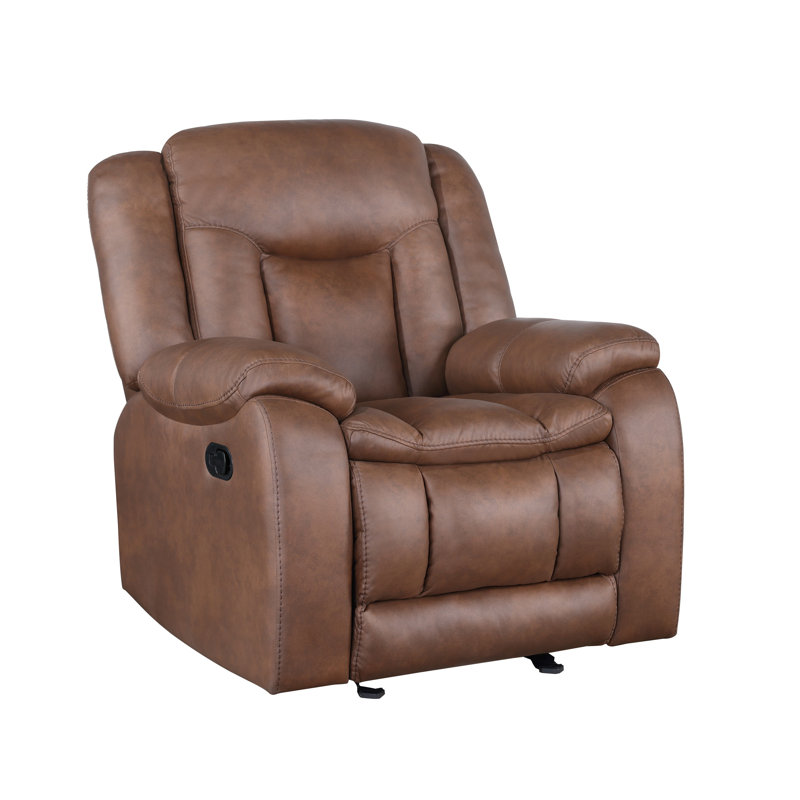 Fauteuil inclinable Olaf, similicuir moelleux, Brun selle, Manuel - Bouton-poussoir
