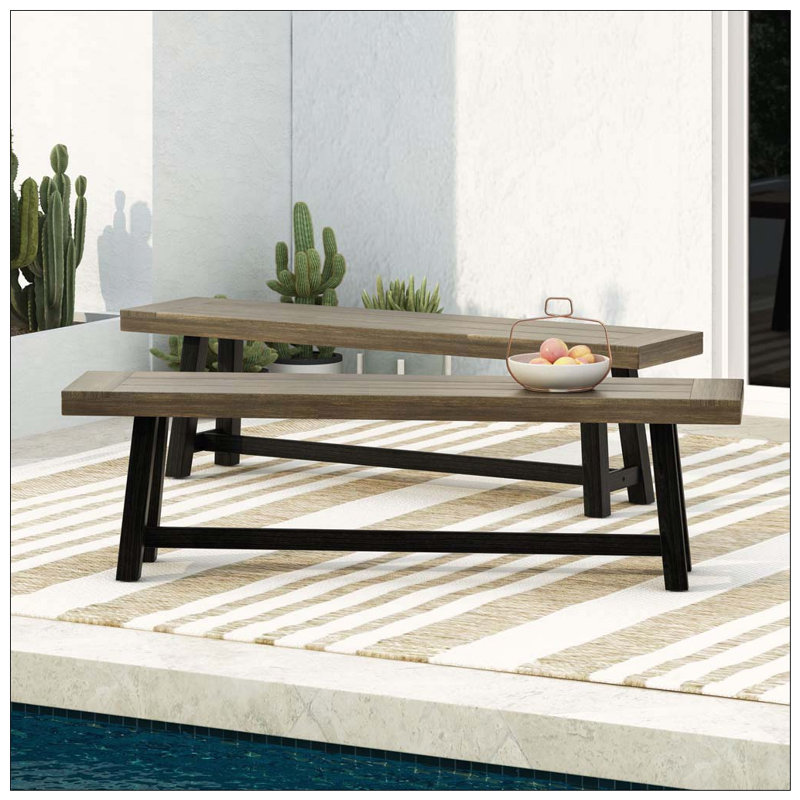 Banc d'extérieur en bois d'acacia, Grey+Black-2pieces