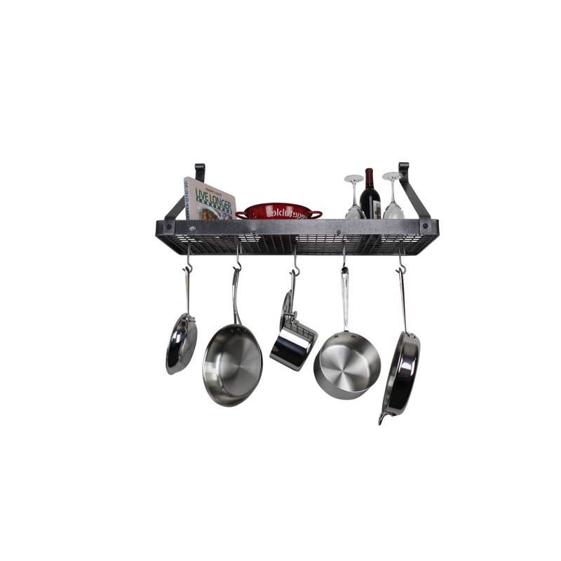 Gourmet Deep Bookshelf Handcrafted Wall Mounted Pot Rack, 17'' H x 30'' W x 13'' D