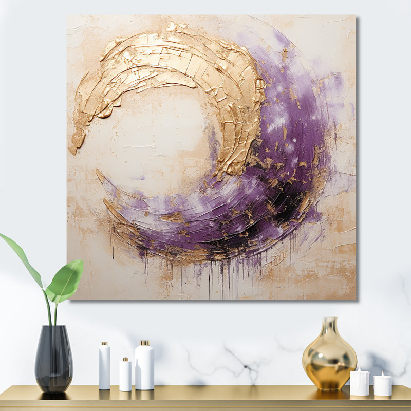 Or et spirale lunaire mauve - peinture abstraite, art mural, Toile tendue, H 30 po x l 30 po x P 1 po