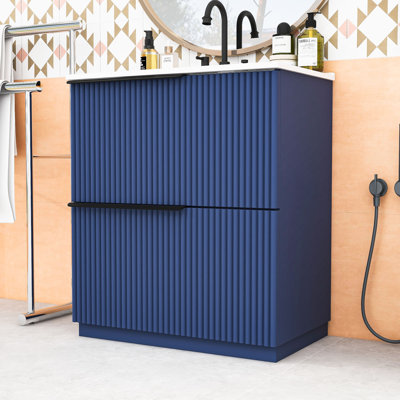 Meuble-lavabo moderne avec lavabo en céramique, tiroirs à fermeture en douceur et conception cannelée
