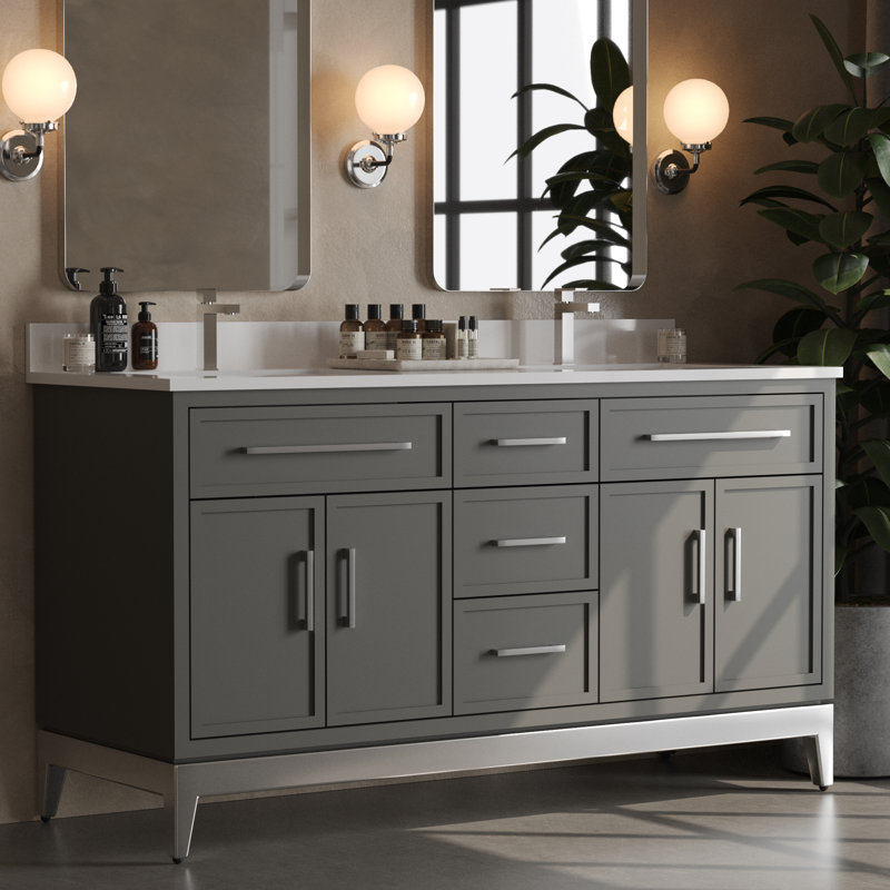 Meuble-lavabo à double cuve 63 po Barrington, Gris