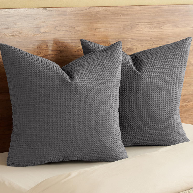 PHF 100% Cotton Waffle Weave Euro Shams, 2 Pack Elegant Home Decorative Euro Throw Pillow Covers for Bed Couch Sofa, 26x26"