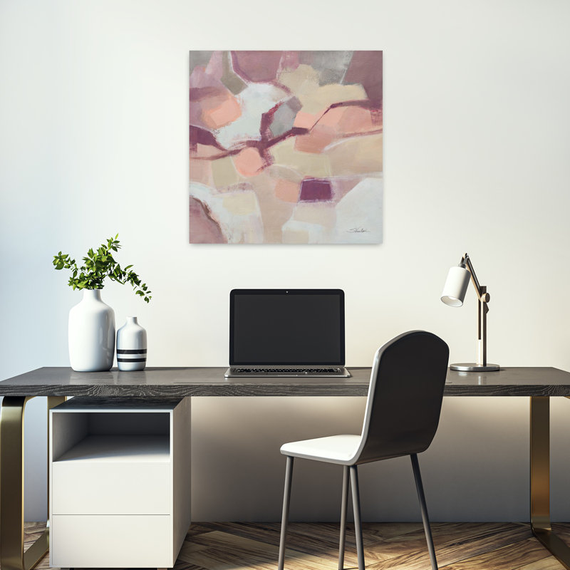 Contemporary Mauve Facets With Abstract Cream Art by Silvia Vassileva - Wrapped Canvas Print, 45.72 cm H x 45.72 cm W