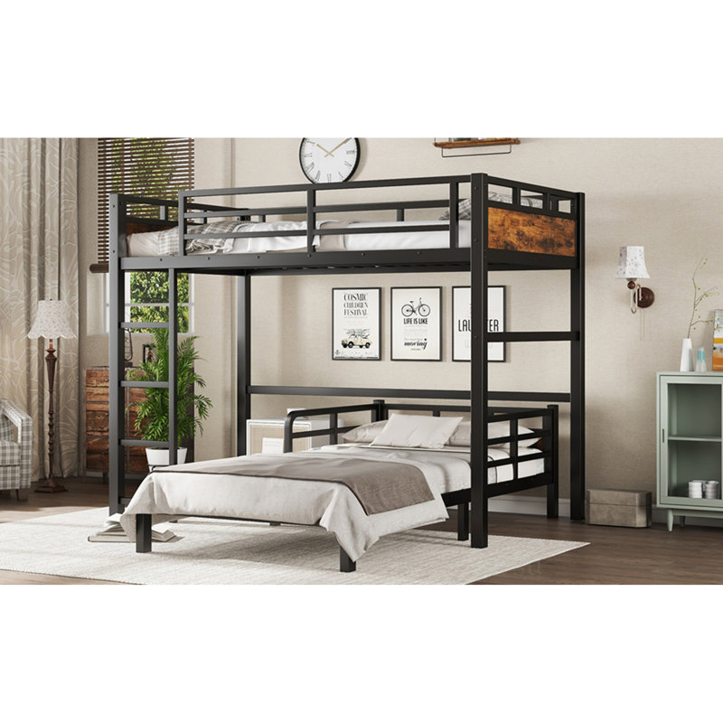 Twin XL Over Twin XL Metal Bunk Bed With Raised Security Fence, Versatile And Space-Efficient For Growing Families