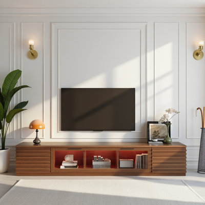 Meuble télé 71 po, meuble télé moderne en bois de style Mid-Century avec éclairage à DEL multicolore