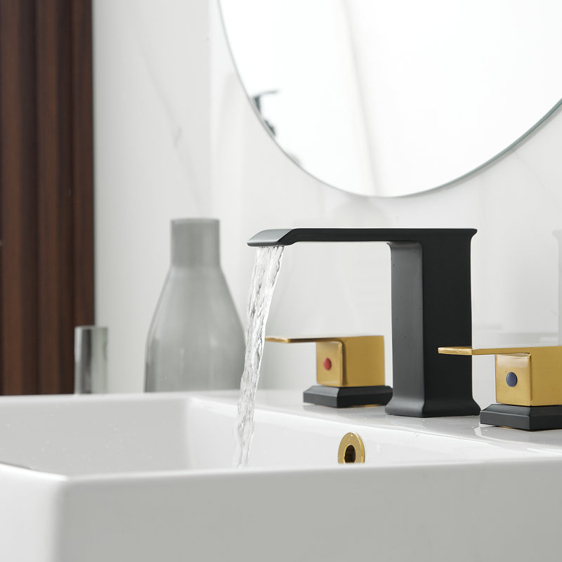 2-handle Bathroom Faucet with Drain Assembly, Black/Gold