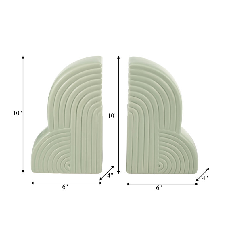 Green Arch-Shaped Ceramic Bookends Set of 2